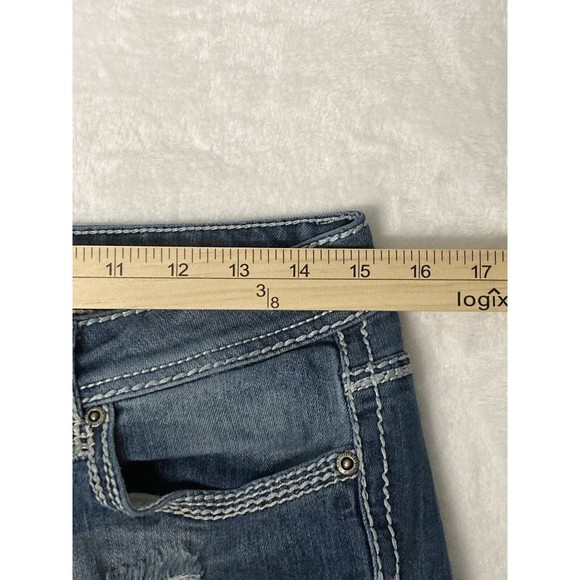 Bongo Womens Y2K Denim Distressed Jeans Low Rise Rolled Hem Embroidered Size 7 - Picture 6 of 16